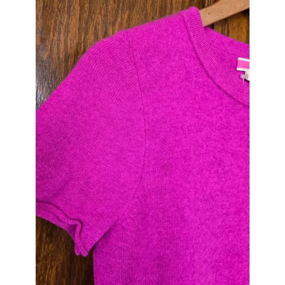 J. Crew Cashmere Short-Sleeve Crewneck Sweater - Fuchsia